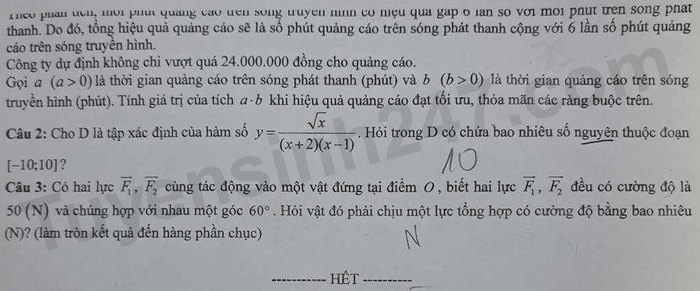 De thi giua ki 1 lop 10 mon Toan - THPT Nguyen Thuong Hien 2024