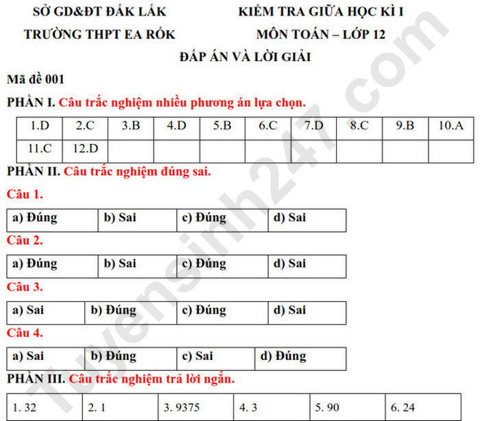 De thi giua ki 1 lop 12 mon Toan 2024 - THPT Ea Rok (Co dap an)
