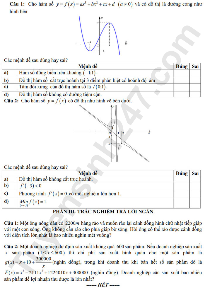 De thi giua HK1 lop 12 mon Toan 2024 - THPT Huynh Thuc Khang (Co dap an)