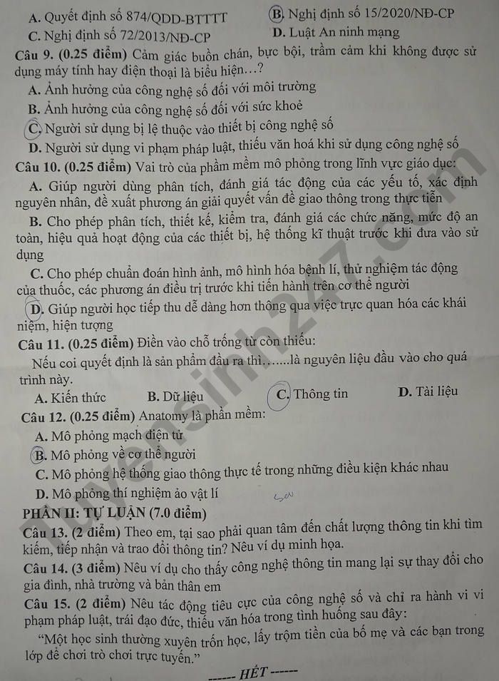 De thi giua ki 1 mon Tin lop 9 THCS Nguyen Thanh Do 2024