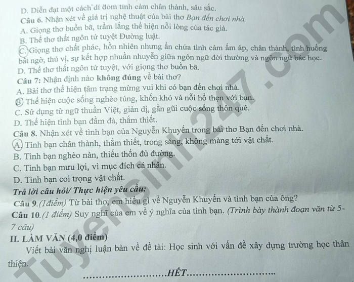 De kiem tra giua ki 1 mon Van 8 THCS Chanh Lo 2024