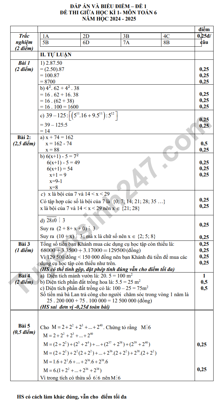 De kiem tra giua ki 1 Toan lop 6 THCS Thanh Quan 2024 (co dap an)