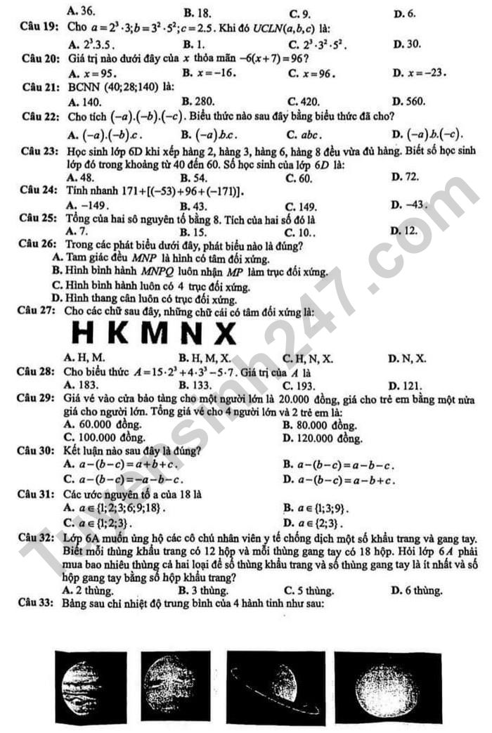 De cuong on tap hoc ki 1 lop 6 mon Toan 2024 - THCS-THPT Quoc te Thang Long