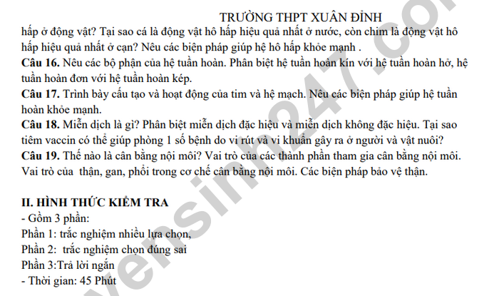 De cuong hoc ki 1 mon Sinh lop 11 THPT Xuan Dinh 2024