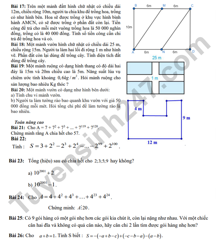 De cuong on tap HK1 lop 6 mon Toan - THCS Phan Chu Trinh 2024