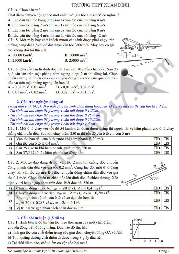 De cuong hoc ki 1 nam 2024 THPT Xuan Dinh - lop 10 mon Ly