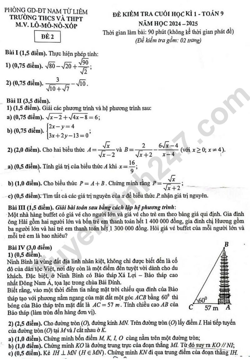 De thi HK1 lop 9 mon Toan - THCS va THPT M.V.Lo-Mo-No-Xop 2024