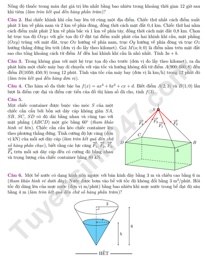 De thi ki 1 mon Toan lop 12 nam 2024 - THCS&THPT Nguyen Binh Khiem (Co dap an)