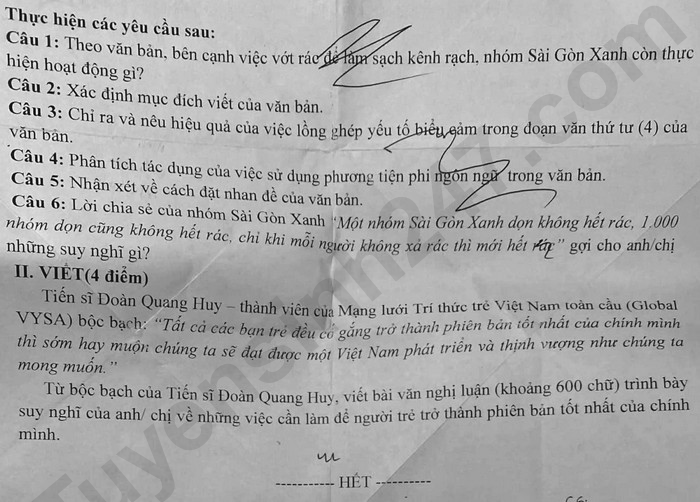 De thi hoc ki 1 lop 10 mon Van nam 2024 TH - THCS - THPT Le Thanh Tong