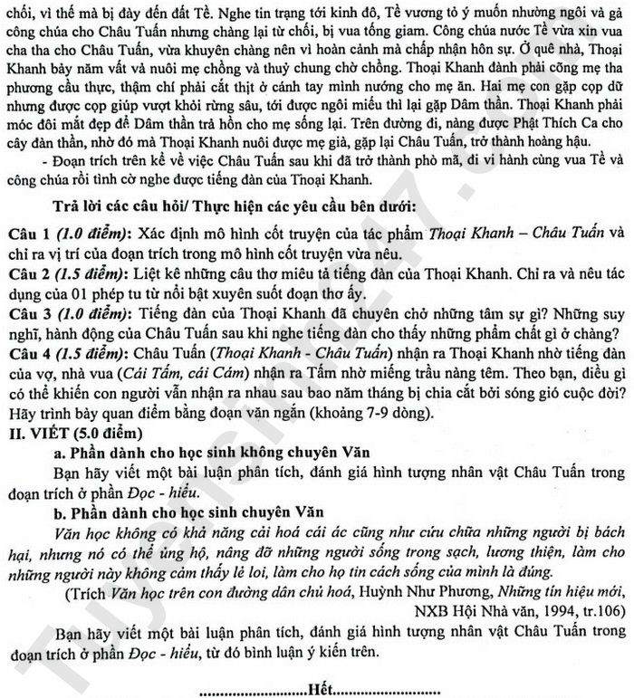 De thi hoc ki 1 mon Van lop 11 nam 2024 - Truong Pho thong Nang khieu