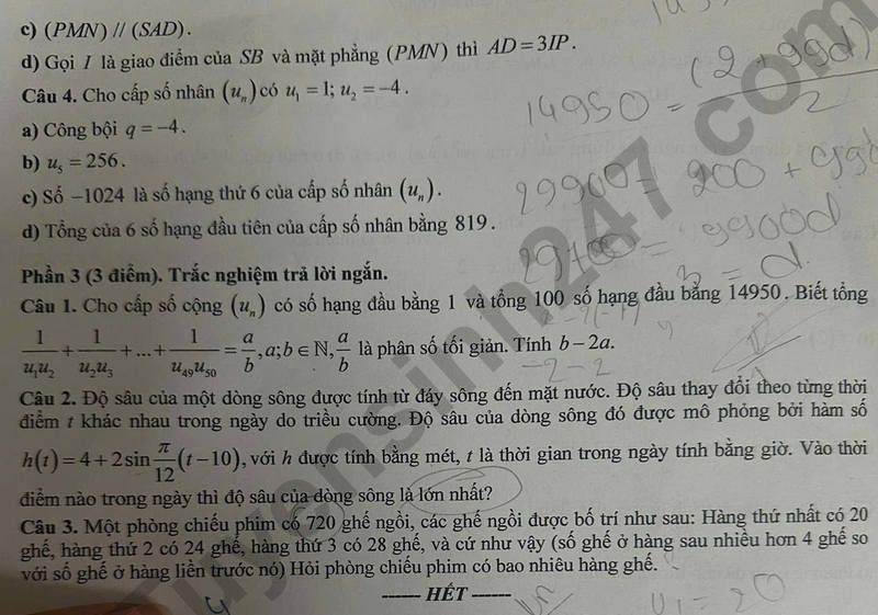 De thi HK1 lop 11 mon Toan - THPT Nguyen Trung Truc 2024