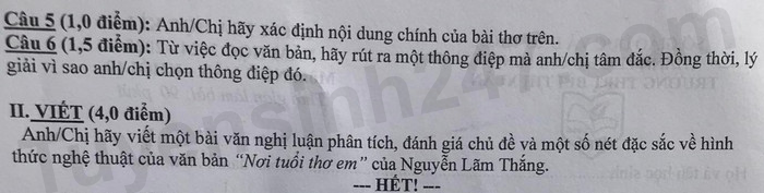 De thi hoc ki 1 lop 10 mon Van nam 2024 - THPT Bui Thi Xuan