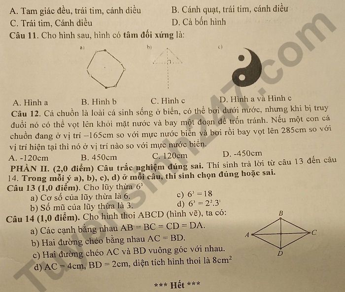 De thi hoc ki 1 lop 6 mon Toan 2024 - Phong GD Dau Tieng
