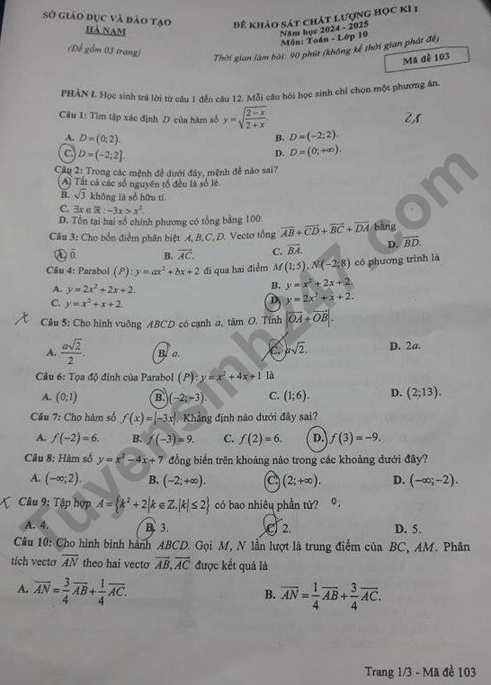 De thi hoc ki 1 mon Toan 10 nam 2024 - So GD Ha Nam