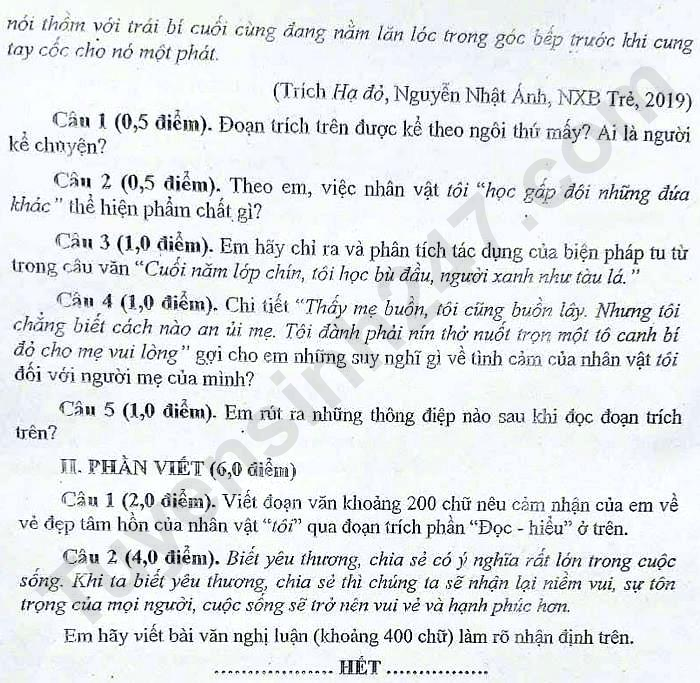 De thi ki 1 lop 9 mon Van 2024 - Phong GD Dong Anh