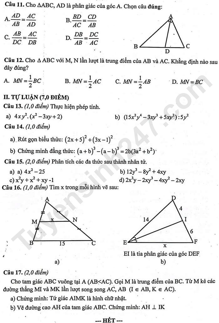 De thi hoc ki 1 mon Toan lop 8 nam 2024 - THCS Chu Van An