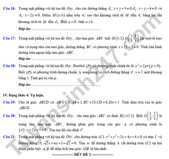 De cuong giua ki 2 lop 10 mon Toan nam 2025 - THPT Viet Duc