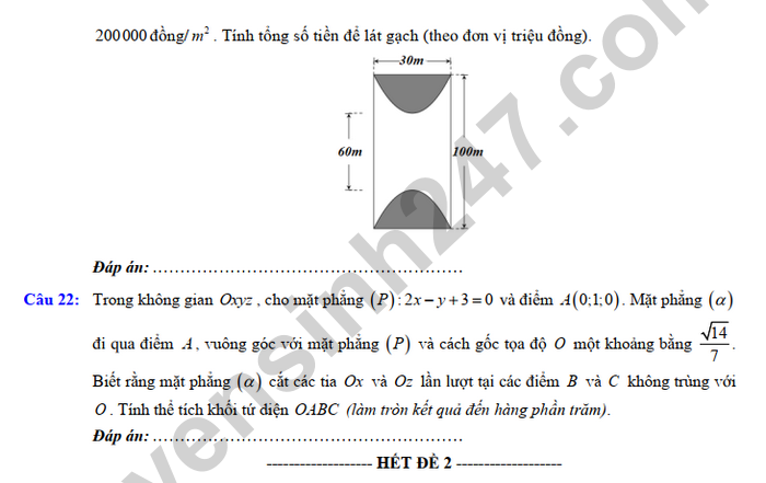 De cuong on tap giua ki 2 mon Toan lop 12  - THPT Viet Duc nam 2025