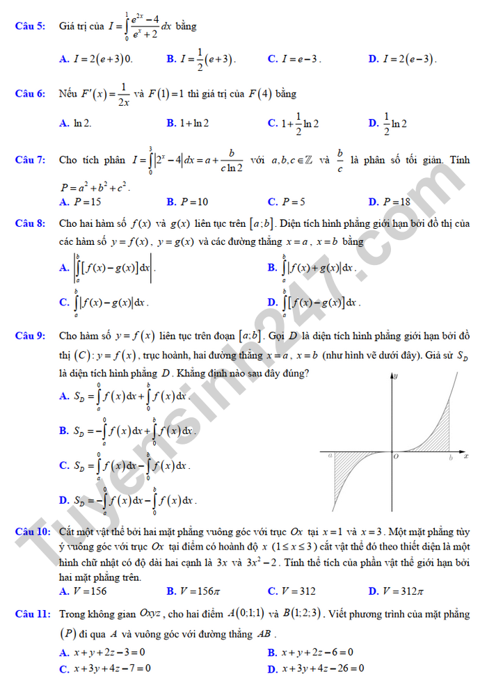 De cuong on tap giua ki 2 mon Toan lop 12  - THPT Viet Duc nam 2025