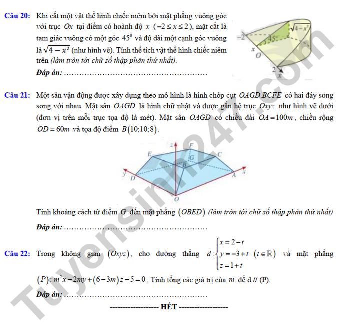 De cuong on tap giua ki 2 mon Toan lop 12  - THPT Viet Duc nam 2025