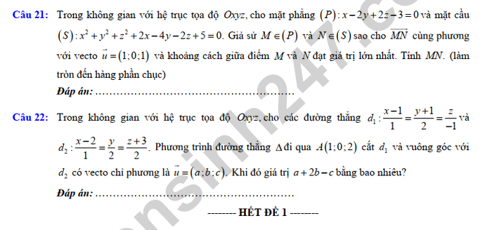 De cuong on tap giua ki 2 mon Toan lop 12  - THPT Viet Duc nam 2025