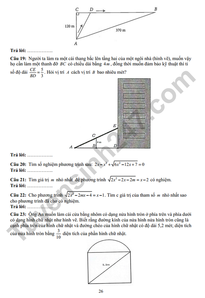 De cuong on tap giua ki 2 nam 2025 mon Toan lop 10 - THPT Yen Hoa