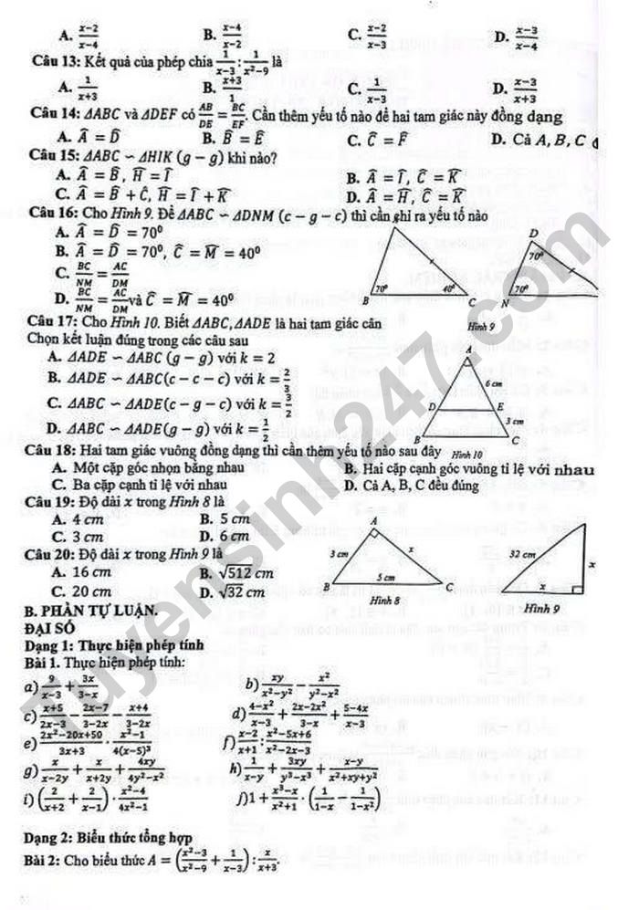 De cuong on tap giua ki 2 mon Toan lop 8 - THCS My Dinh 2 nam 2025