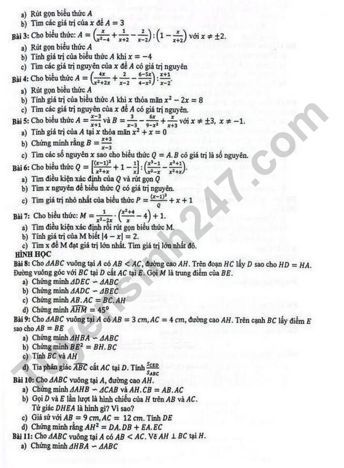 De cuong on tap giua ki 2 mon Toan lop 8 - THCS My Dinh 2 nam 2025