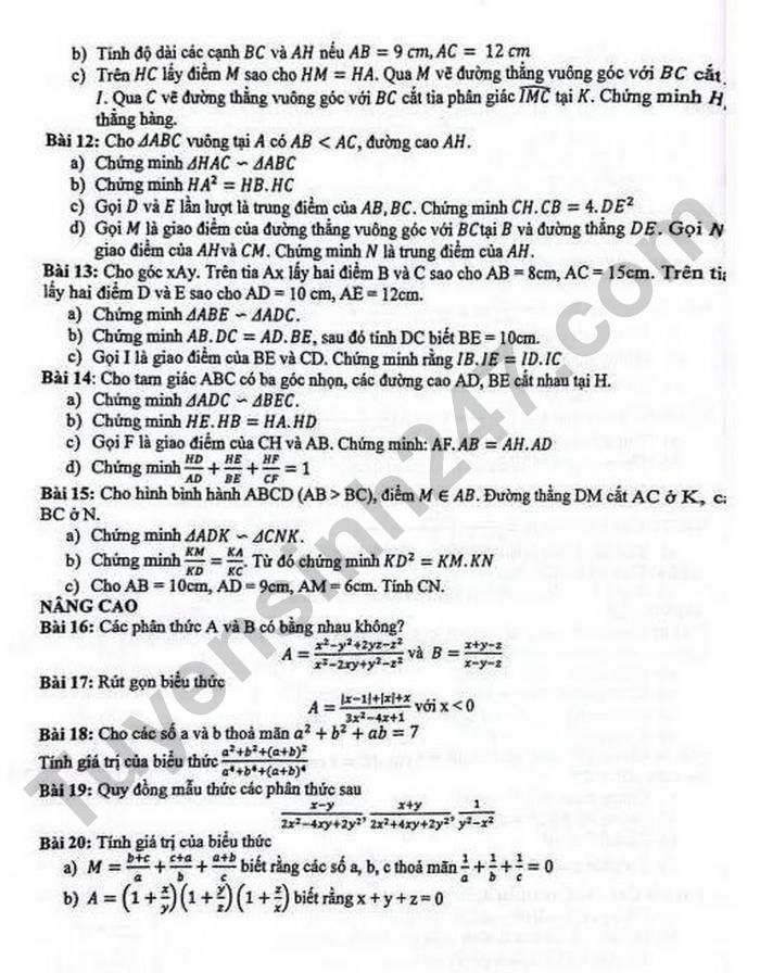 De cuong on tap giua ki 2 mon Toan lop 8 - THCS My Dinh 2 nam 2025