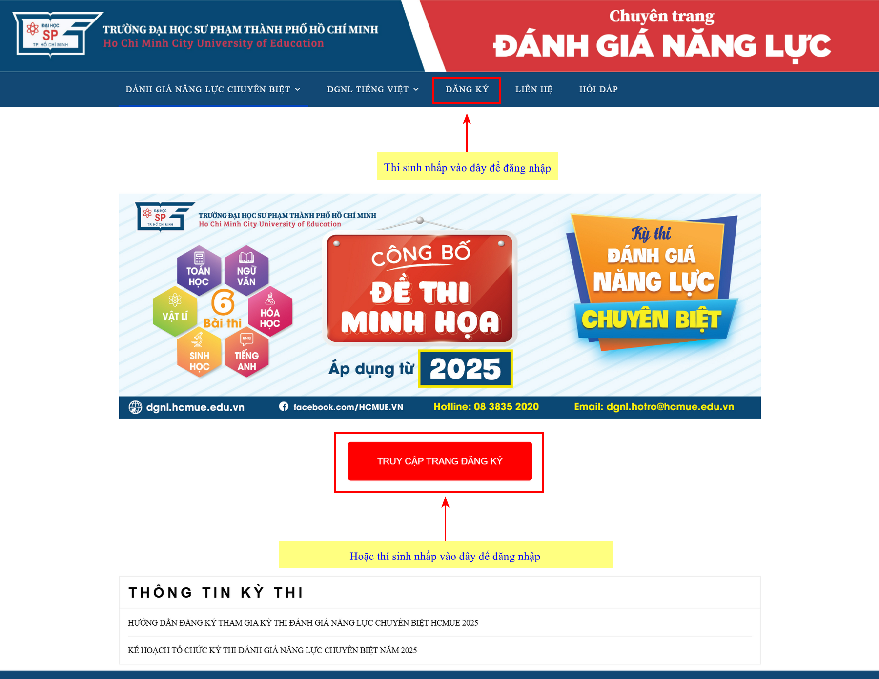 Huong dan dang ki thi DGNL Su pham TPHCM nam 2025