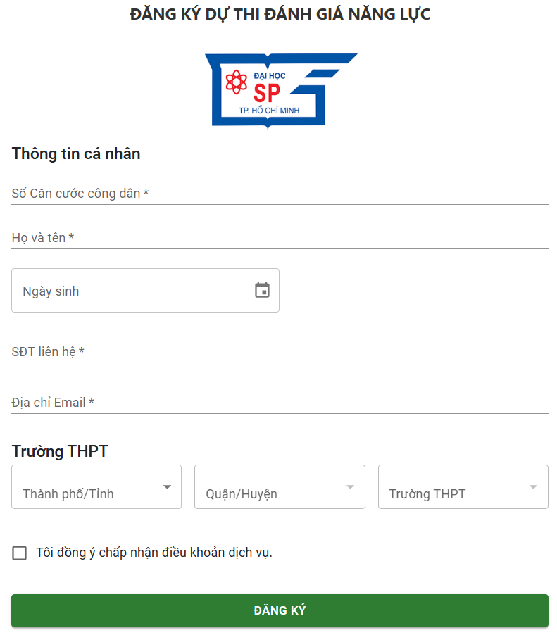 Huong dan dang ki thi DGNL Su pham TPHCM nam 2025