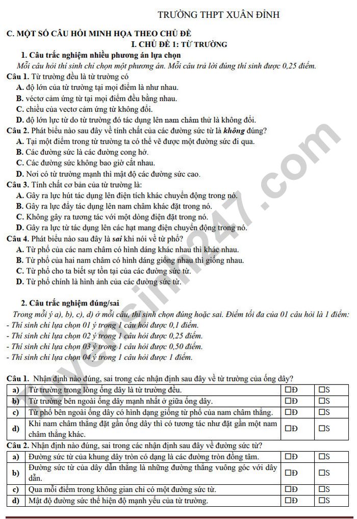 De cuong giua HK2 mon Li 12 - THPT Xuan Dinh 2025