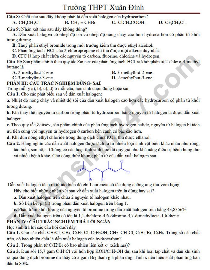 De cuong giua ki 2 mon Hoa 11 - THPT Xuan Dinh 2025