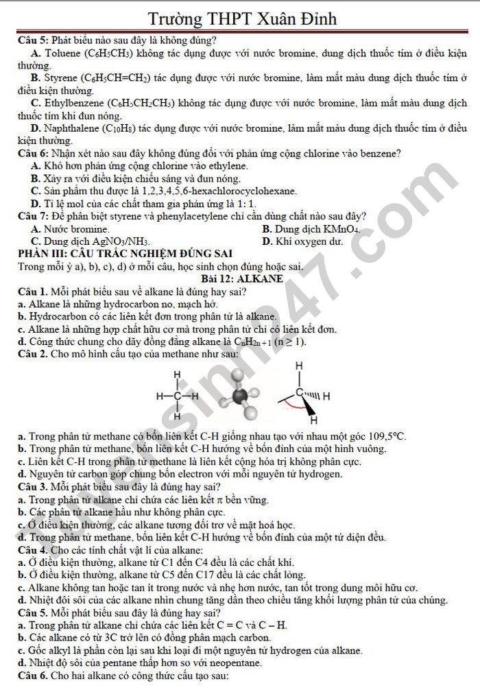 De cuong giua ki 2 mon Hoa 11 - THPT Xuan Dinh 2025