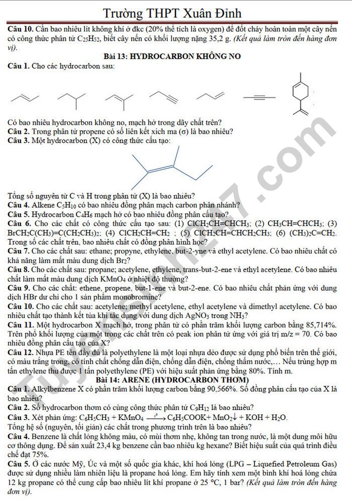 De cuong giua ki 2 mon Hoa 11 - THPT Xuan Dinh 2025