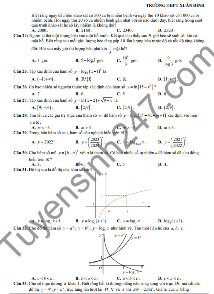 De cuong giua ki 2 lop 11 mon Toan nam 2025 - THPT Xuan Dinh