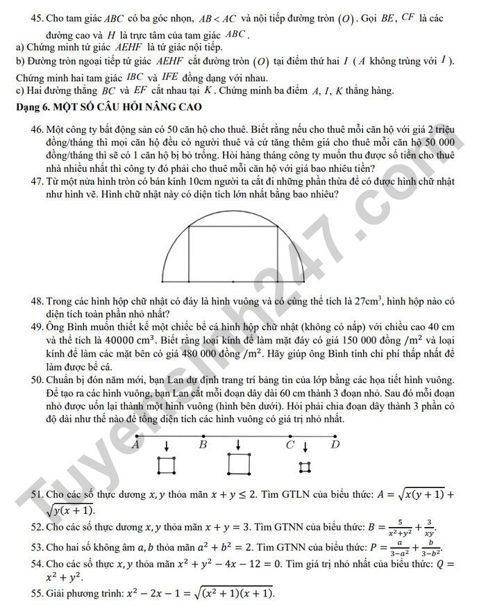 De cuong on thi giua HK2 mon Toan 9 - THCS Ngo Si Lien nam 2025