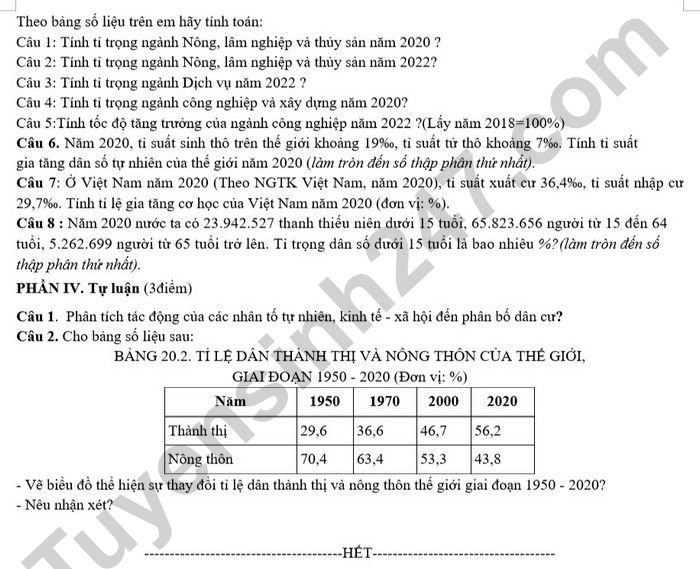 De thi minh hoa giua hoc ki 2 mon Dia 10 - THPT Hoang Van Thu 2025