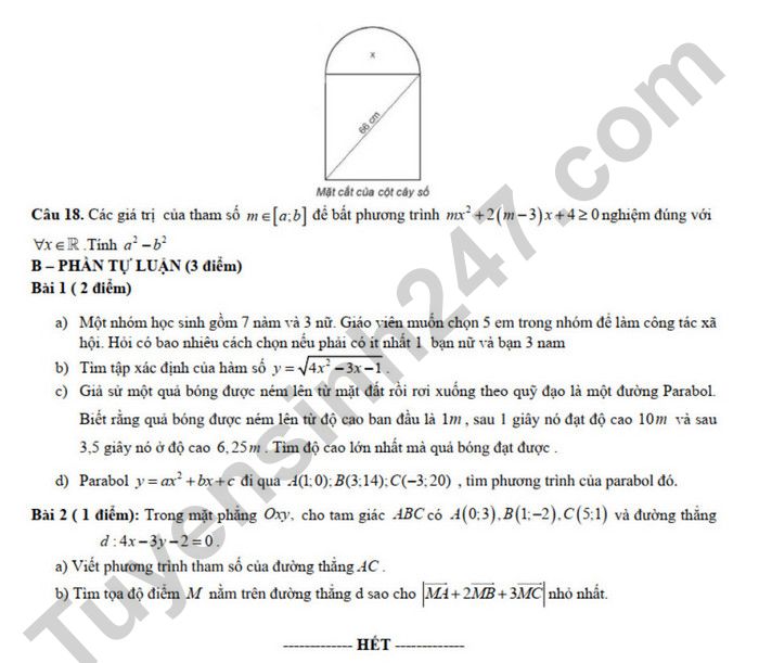 De cuong on tap giua ki 2 mon Toan lop 10 - THPT Hoang Van Thu 2025
