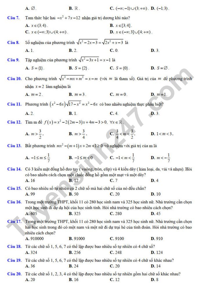 De cuong on tap giua ki 2 mon Toan lop 10 - THPT Hoang Van Thu 2025