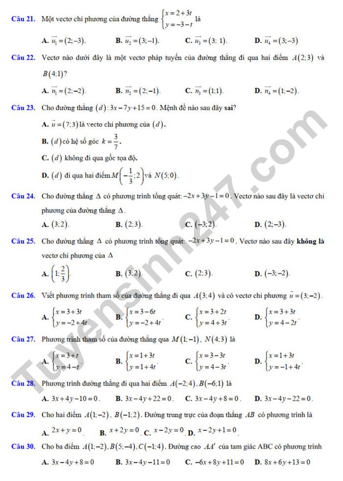 De cuong on tap giua ki 2 mon Toan lop 10 - THPT Hoang Van Thu 2025