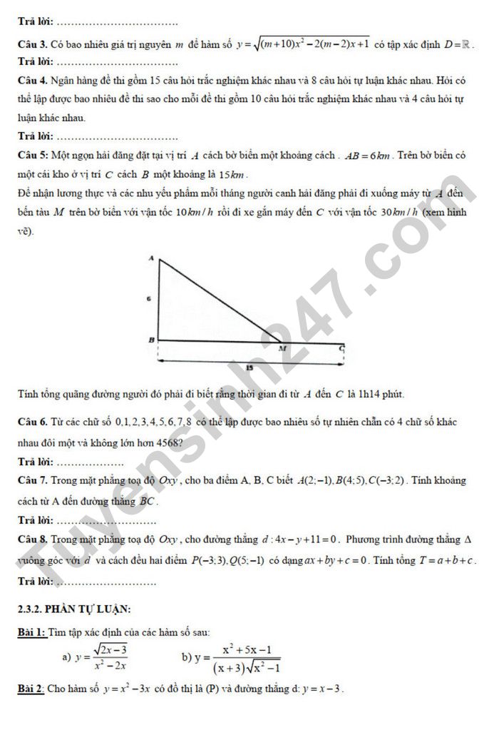 De cuong on tap giua ki 2 mon Toan lop 10 - THPT Hoang Van Thu 2025