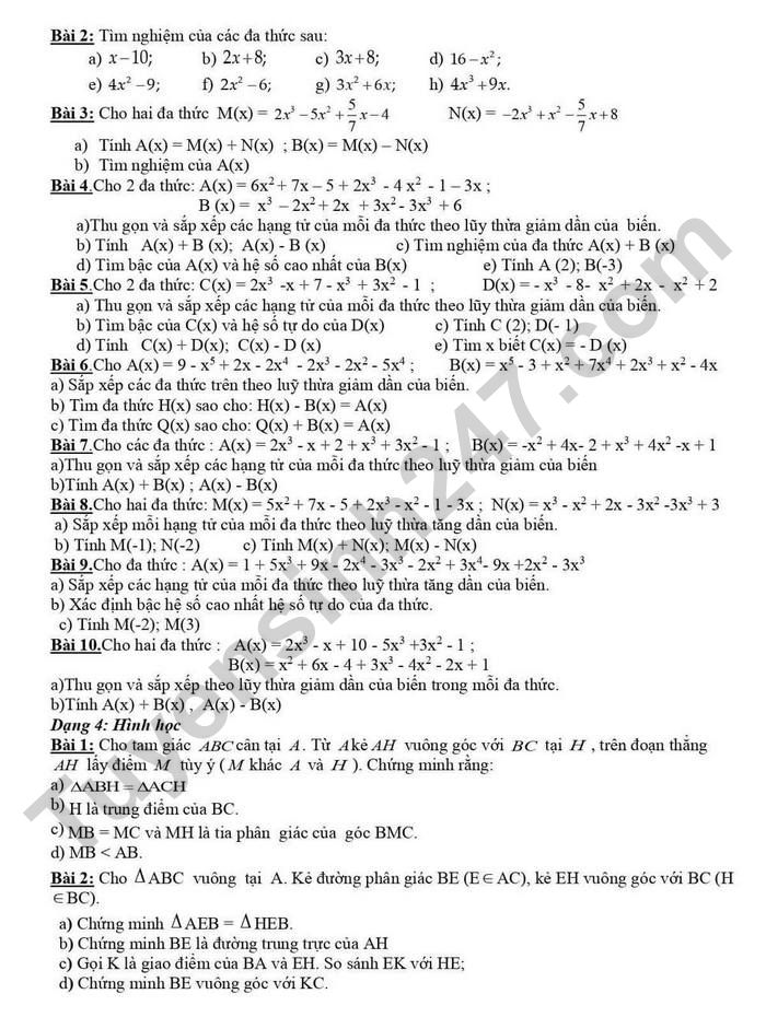 De cuong on thi giua HK2 nam 2025 mon Toan 7 - THCS Thanh Cong