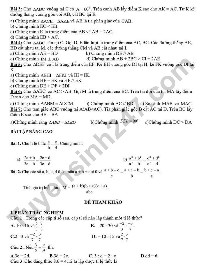 De cuong on thi giua HK2 nam 2025 mon Toan 7 - THCS Thanh Cong