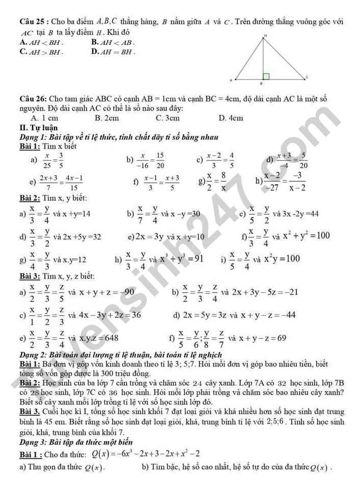De cuong on thi giua HK2 nam 2025 mon Toan 7 - THCS Thanh Cong