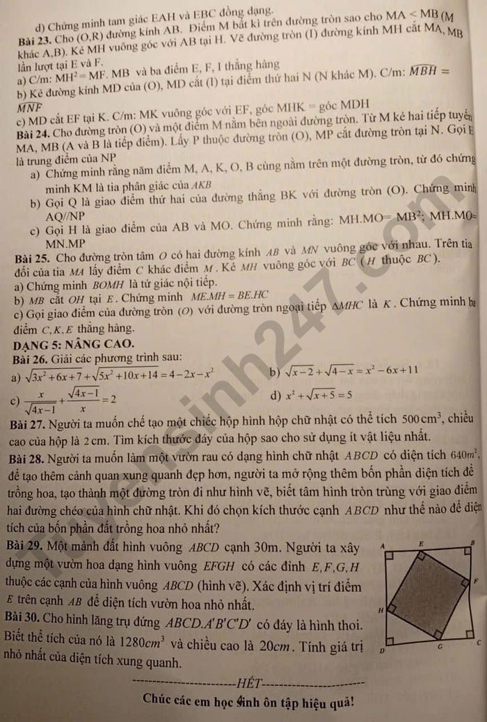 Huong dan on tap giua ki 2 nam 2025 mon Toan lop 9 - THCS Cau Dien