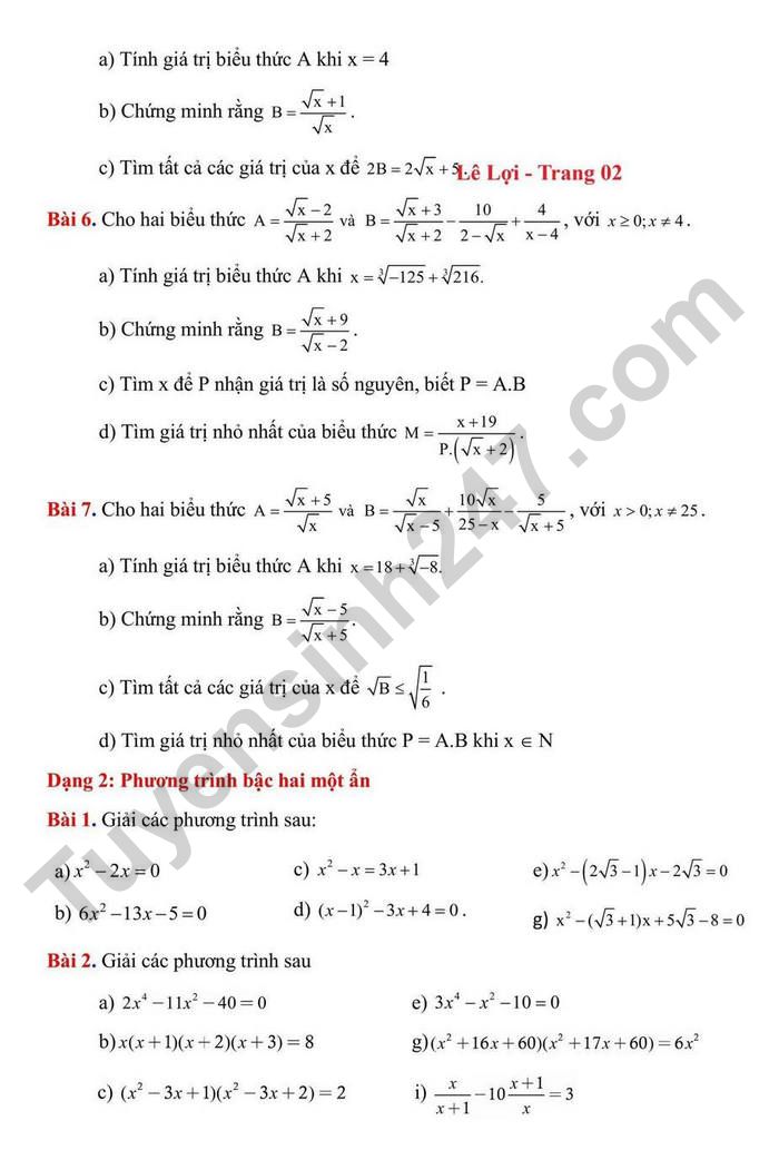De cuong on tap mon Toan 9 giua ki 2 nam 2025 - THCS Le Loi