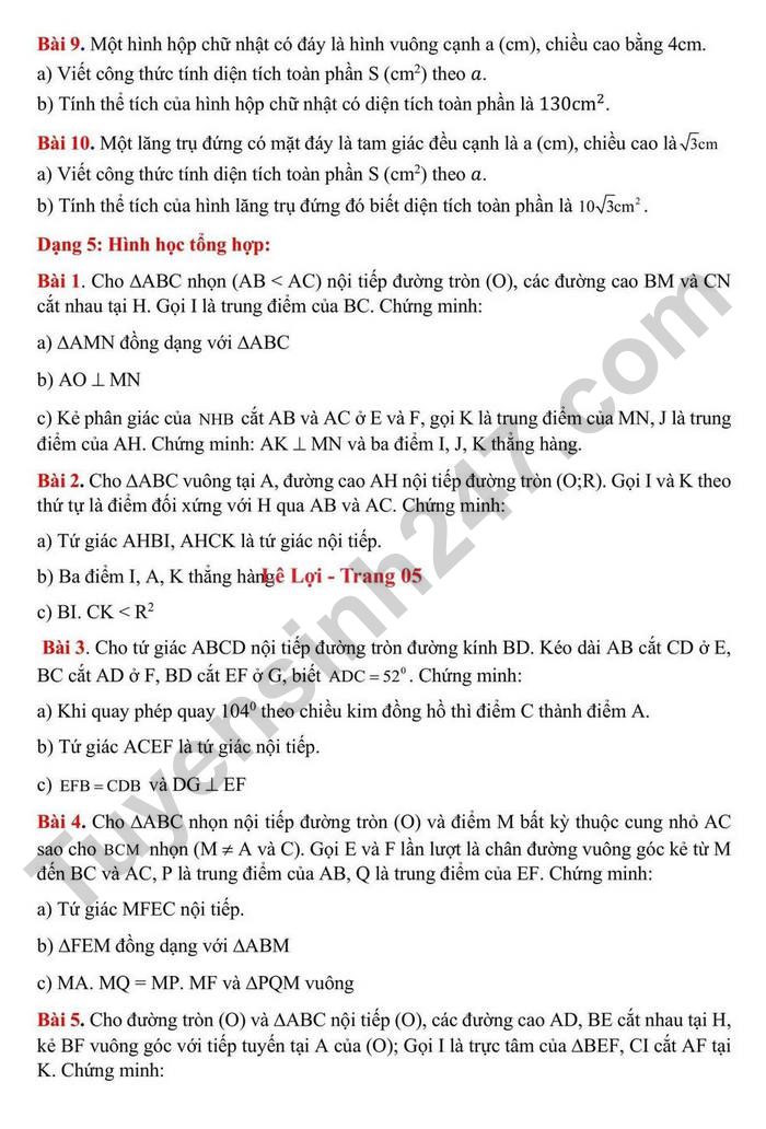 De cuong on tap mon Toan 9 giua ki 2 nam 2025 - THCS Le Loi