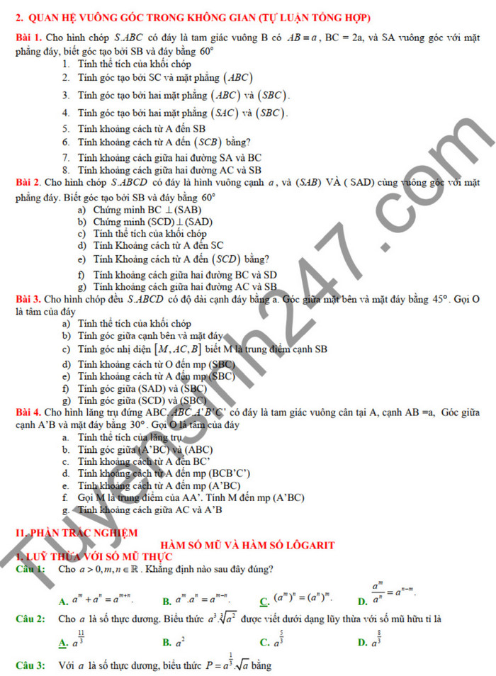 Huong dan on tap mon Toan giua HK2 lop 11 - THPT Chuyen Le Quy Don 2025