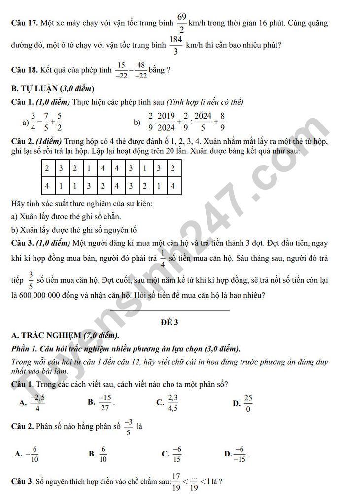 De cuong on tap giua ki 2 mon Toan lop 6 - THCS Long Toan 2025